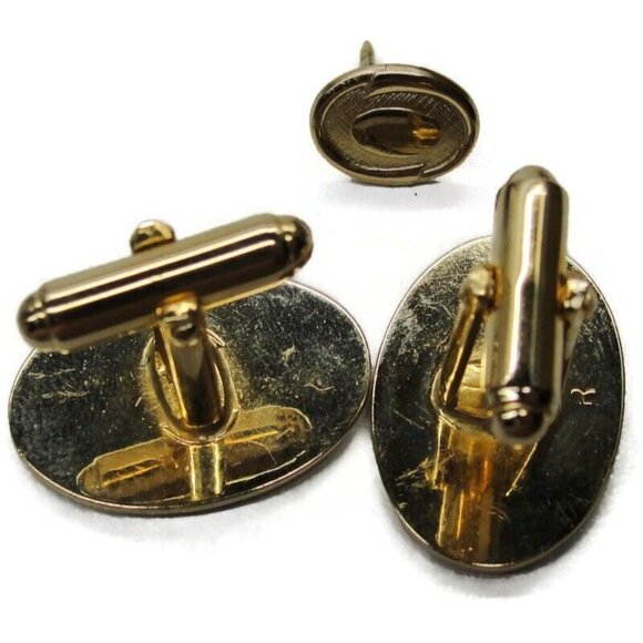 Anson Classic Oval Gold Tone Cufflinks & Tie Tack Set Tux Shirt Dress Suit Vtg - Picture 8 of 8